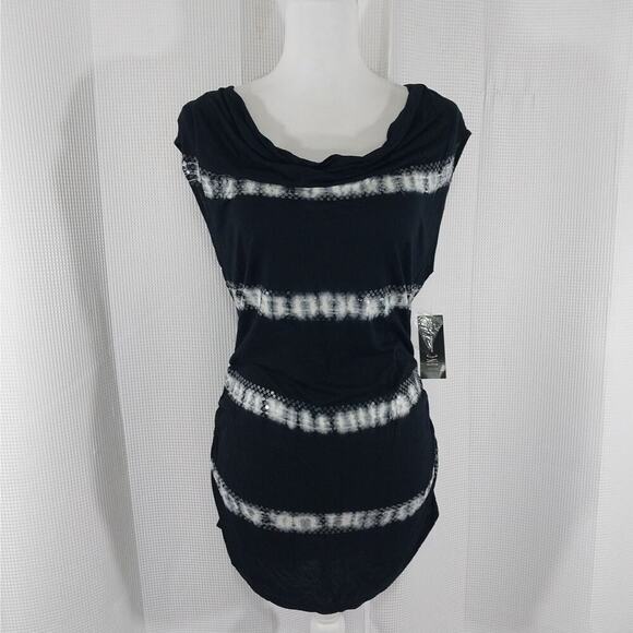 NWT! INC! BLACK & WHITE TYE-DYED SEQUIN TRIMMED DRAPEY NECK TOP, SHIRT! SZ XL - Picture 2 of 9